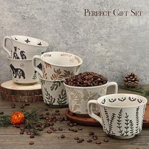   Ceramic-Coffee-Mug-12-oz-Novelty-Unique-Teacup-with-Large-Handle-Stoneware-Cup-for-Tea-Mocha-Latte-Cappuccino-Espresso-Set-of-2-Fox-and-Bear