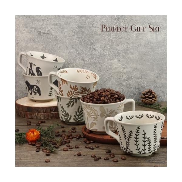   Ceramic-Coffee-Mug-12-oz-Novelty-Unique-Teacup-with-Large-Handle-Stoneware-Cup-for-Tea-Mocha-Latte-Cappuccino-Espresso-Set-of-2-Fox-and-Bear