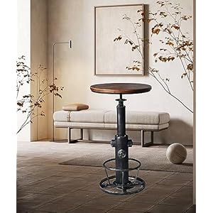 LOKKHAN Industrial Bar Table 386 484 Height Adjustable Swivel Round Wood Tabletop 237 Dia Kitchen Dining Office Coffee Bistro Pub Table