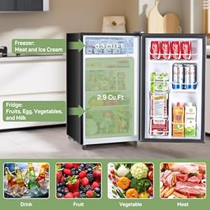 Upgraded Mini Fridge for Bedroom 32 CuFt Small Refrigerator with Freezer for Dorm Office Compact Single Door Adjustable Thermostat Low Noise 175 D x 177 W x 315 H Black