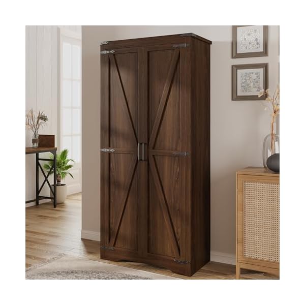   72H-Farmhouse-Storage-Cabinet-with-Adjustable-Shelves-Large-Pantry-Organize-with-2-Barn-Doors-Tall-Freestanding-Cabinet-for-Kitchen-Bathroom-Garage-Basement-Living-Utility-Room-Brown