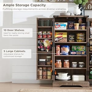 47" Kitchen Pantry, Farmhouse Storage Cabinet with Barn Doors, Organizer and Adjustable Shelves, Rustic Wood Cupboard for Kitchen, Dining Room, Bathroom and Hallway, Rustic Brown 47 Kitchen Pantry Farmhouse Storage Cabinet with Barn Doors Organizer and Adjustable Shelves Rustic Wood Cupboard for Kitchen Dining Room Bathroom and Hallway Rustic Brown