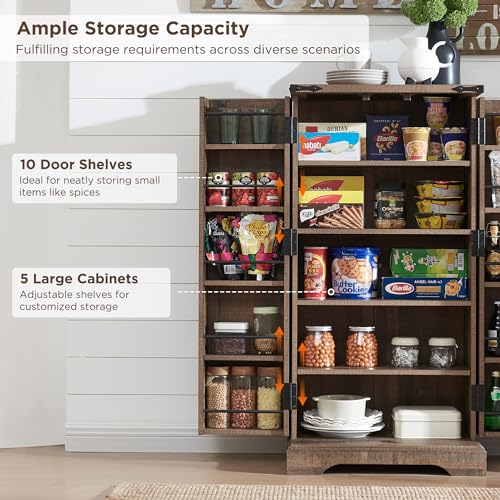 47-Kitchen-Pantry-Farmhouse-Storage-Cabinet-with-Barn-Doors-Organizer-and-Adjustable-Shelves-Rustic-Wood-Cupboard-for-Kitchen-Dining-Room-Bathroom-and-Hallway-Rustic-Brown 47 Kitchen Pantry Farmhouse Storage Cabinet with Barn Doors Organizer and Adjustable Shelves Rustic Wood Cupboard for Kitchen Dining Room Bathroom and Hallway Rustic Brown