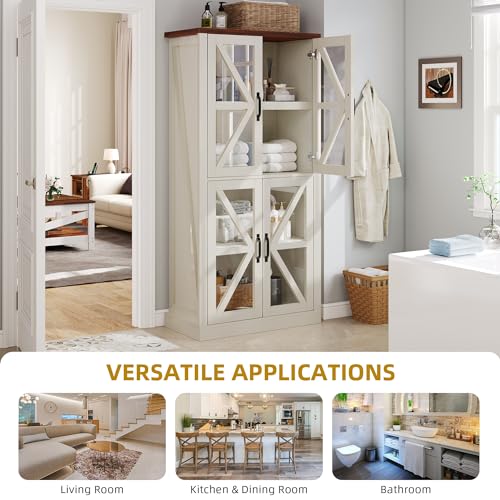 DWVO-66-Kitchen-Pantry-Cabinet-with-Glass-Doors-4-Shelves-Freestanding-Kitchen-Hunch-Tall-Food-Pantry-for-Living-Room-Dining-Room-and-Kitchen-White DWVO 66 Kitchen Pantry Cabinet with Glass Doors 4 Shelves Freestanding Kitchen Hunch Tall Food Pantry for Living Room Dining Room and Kitchen White