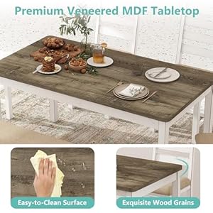 Dining table set of 6 with upholstered chairs bench 59 rectangular kitchen table set with old design farmhouse white dinner room set solid wood stable space saving 1 bench 4 chairs  urban country home decor