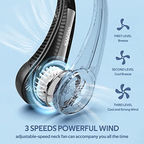 Portable Neck Fan, Hands Free Bladeless, 360° Cooling Personal Fan,Wearable Quiet Fan for Outdoor Indoor, Birthday Gifts for Men Women Mom Dad, 4000mAh Battery USB Rechargeable, 3-Speeds( Black) - Image 4