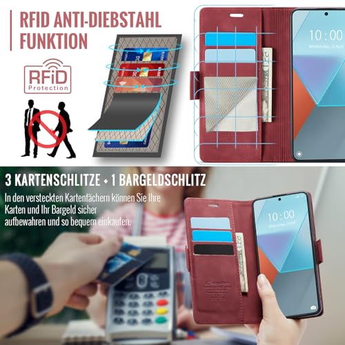 XYGLOW Handyhülle für Xiaomi Redmi Note 13 Pro 5G Hülle Klappbar Premium PU Lederhülle Klapphülle【RFID Schutz】Kartenfach Standfunktion Schutzhülle für Redmi Note 13 Pro 5G Flip Case Tasche Cover,Rot – Bild 3