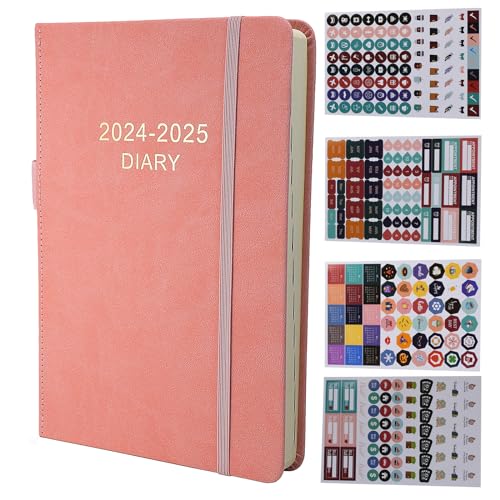 Academic Diary 2024-2025 A5 Page A Day,Productivity Diary 2024-2025 Day Per Page From Jul 2024 to Jun 2025 with Monthly Tabs, Bookmark, Pen Loop,Planner Sticker and Inner Pocket (Pink)