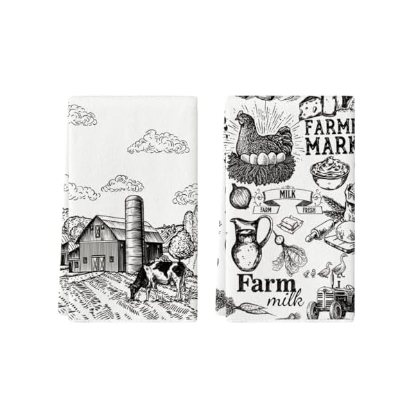   Artoid-Mode-Tractor-Milk-Farm-Kitchen-Towels-Dish-Towels-18x26-Inch-Seasonal-Cow-House-Fall-Decoration-Hand-Towels-Set-of-2
