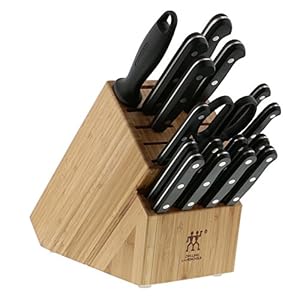 Zwilling twin gourmet classic 18 pc knife block set stamped german stainless steel 3 rivet handle no stain blades includes kitchen shears and honing steel made in spain  urban country home decor