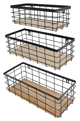 Metalwirebasketdetachablewoodbasestorageorganizerfarmhousebinforkitchencabinetsbathroompantrylaundryroomclosetssetof3blackcolor Urban Country Home Decor Metal wire basket detachable wood base storage organizer farmhouse bin for kitchen cabinets bathroom pantry laundry room closets set of 3black color urban country home decor