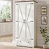Farmhouse Kitchen Pantry Cabinet 72 Tall Storage Cabinet with Adjustable Shelves Barn Doors Freestanding Kitchen Cupboard for Dining Room Living Room BarnwoodWhite