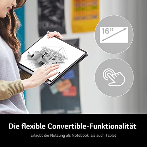 2023 LG Gram 16 Zoll Ultralight 2-in-1 Convertible Notebook & Tablet - 1.480g Intel Core i7 (16GB RAM, 1TB SSD, 16:10 IPS LCD Display mit Pen Touch, Thunderbolt 4, Win 11 Home, Mirametrix) - Schwarz – Bild 4