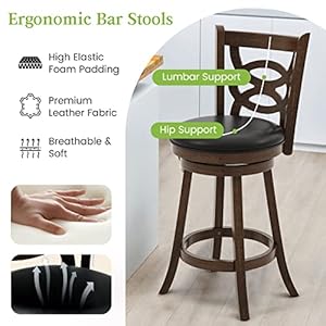 ERGOMASTER Swivel Bar Stools Set of 1 Brown Counter Height Barstool 29 Inch Seat Bar Chair