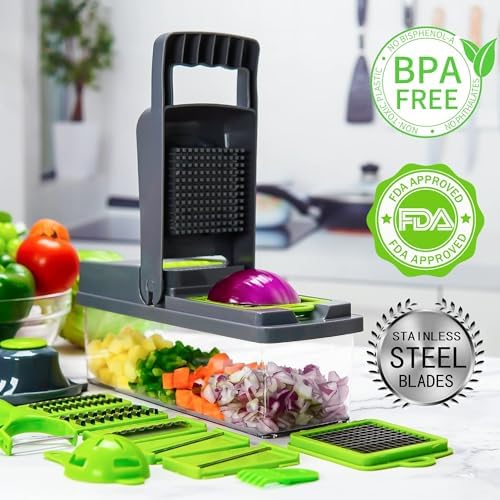 14-in-1 Vegetable Chopper w 8 Stainless Steel Blades Grey