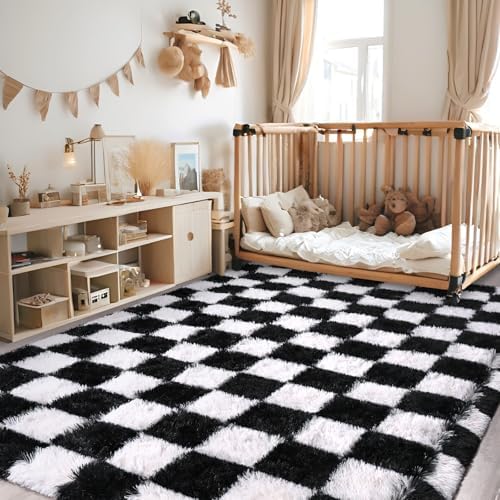 FALARK 4x6 ft Black and White Checkered Area Rug
