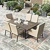 HERAS HOUSE 7 Piece Outdoor Dining Set Patio Dining Furniture Set for 6 64 Rectangular Faux Woodgrain Metal Table with 6 Cushioned Patio Chairs Patio Table and Chairs for Garden Lawn Backyard