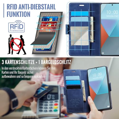 XYGLOW Handyhülle für Xiaomi Redmi Note 13 Pro 5G Hülle Klappbar Premium PU Lederhülle Klapphülle【RFID Schutz】Kartenfach Standfunktion Schutzhülle für Redmi Note 13 Pro 5G Flip Case Tasche Cover,Blau – Bild 3
