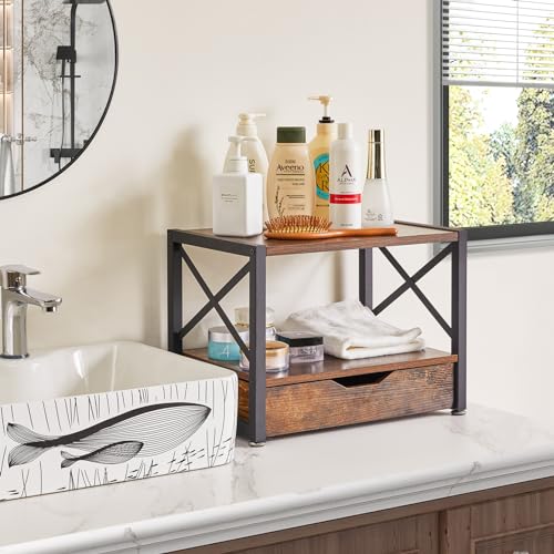 IBUYKE 2 Tier Desktop-Drucker Stand, Mehrzweck-Schreibtisch-Organisator, hölzerne Drucker Stand mit Schublade Lagerung für Ordner, Bücher, für Faxgerät, Scanner, Home Office, Rustic Brown TLJ006H – Bild 7