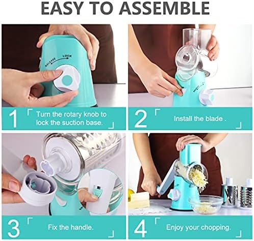 Rotary Cheese Grater with 3 Blades for Creative Slicing Grating