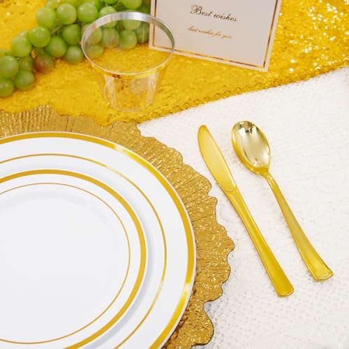 WELLIFE 100-Piece Gold Disposable Dinnerware Set for Parties