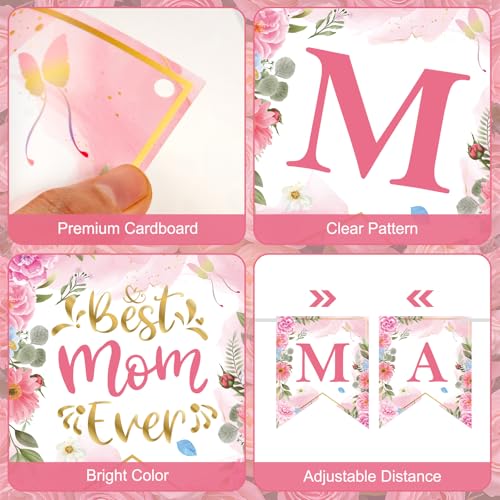 Happy Mothers Day Banner - Pink Mother's Day Decorations Banners, 2025 Best Mom Ever Sign Bunting Banner Garland for Mothers Days Home, Office, Fireplace, Wall Party Decor Supplies Favors Props - Image 5
