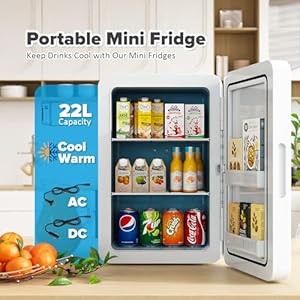   22L30Cans-Mini-Fridge-for-Bedroom-12v-DC-Portable-Cooler-Warmer-Mini-Refrigerator-with-Glass-Front-for-Car-Office-Desk-Dorm-Food-Beverage-Skincare-Makeup-White
