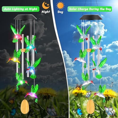 Womens Gifts for Christmas Birthday Gifts for Women Mom Grandma Gift Hummingbird Wind Chimes Solar Lights for Outside Outdoor Yard Home House Patio Garden Decor Gift for Mom Sister Men Wife - Image 6
