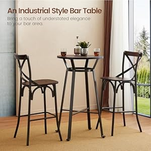 Glitzhome 41.25" H Rustic Steel Bar Table Round Solid Elm Wood Top Dining Room Pub Table Bistro Table Glitzhome 4125 H Rustic Steel Bar Table Round Solid Elm Wood Top Dining Room Pub Table Bistro Table