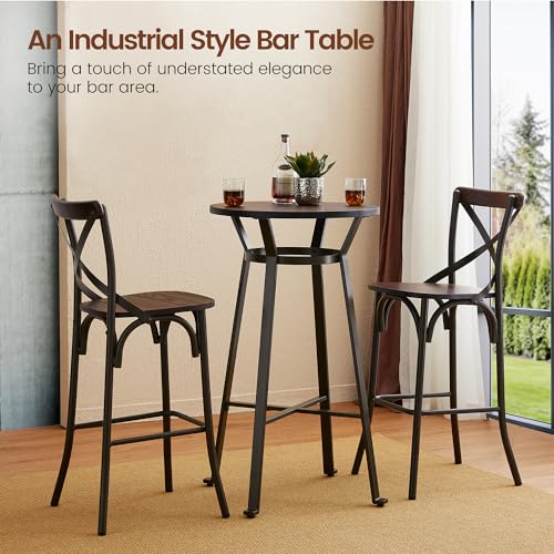 Glitzhome-4125-H-Rustic-Steel-Bar-Table-Round-Solid-Elm-Wood-Top-Dining-Room-Pub-Table-Bistro-Table Glitzhome 4125 H Rustic Steel Bar Table Round Solid Elm Wood Top Dining Room Pub Table Bistro Table