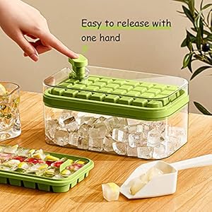   Ice-Cube-Tray-with-Lid-and-Bin-2-Pack-for-Freezer-64-Pcs-Ice-Cube-Mold-Green
