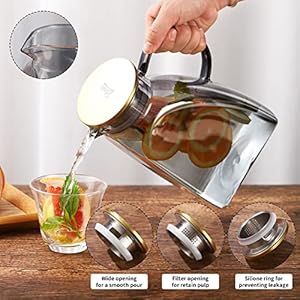 Bincoo fridge door glass pitcher with lid18 liter60oz glass carafe for juice and iced tea water jug for fridge water jug for cold or hot beverage easy clean heat resistant  urban country home decor