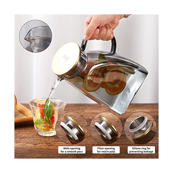 Bincoo fridge door glass pitcher with lid18 liter60oz glass carafe for juice and iced tea water jug for fridge water jug for cold or hot beverage easy clean heat resistant  urban country home decor