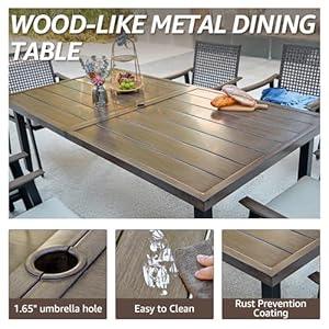   NATURAL-EXPRESSIONS-7-Piece-Patio-Dining-Table-Outdoor-Furniture-Set-6-Rattan-Wicker-Chairs-with-Cushions-and-70-Large-Dining-Table-with-165-Umbrella-Hole-for-Patio-Garden-Porch-Pool-Beige