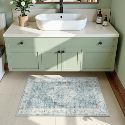 LIVEBOX Blue Washable Rug 2x3 Area Mat for Entryway Hallway
