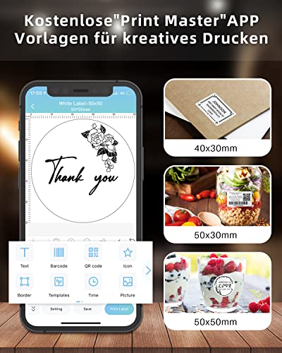 Phomemo M120 Etikettendrucker mit 3 Rollen Etikettenpapier, Bluetooth Thermo Beschriftungsgerät,Tragbare Monochrom Etikettiergerät für kleine Unternehmen, Heimetiketten, for iOS & Android – Bild 6