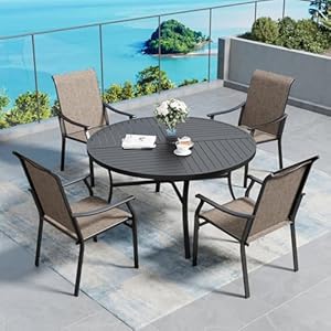 Patio Dining Sets for 4, 5 Piece Patio Table and Chairs Set of 4, Outdoor Dining Set with Round Patio Table & 4 Textilene Chairs, Outdoor Table and Chairs Set for Garden Backyard Deck Patio Dining Sets for 4 5 Piece Patio Table and Chairs Set of 4 Outdoor Dining Set with Round Patio Table 4 Textilene Chairs Outdoor Table and Chairs Set for Garden Backyard Deck