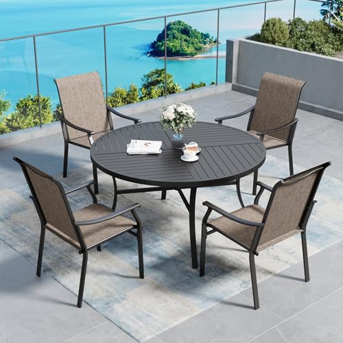 Patio-Dining-Sets-for-4-5-Piece-Patio-Table-and-Chairs-Set-of-4-Outdoor-Dining-Set-with-Round-Patio-Table-4-Textilene-Chairs-Outdoor-Table-and-Chairs-Set-for-Garden-Backyard-Deck Patio Dining Sets for 4 5 Piece Patio Table and Chairs Set of 4 Outdoor Dining Set with Round Patio Table 4 Textilene Chairs Outdoor Table and Chairs Set for Garden Backyard Deck