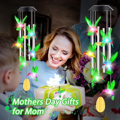 Womens Gifts for Christmas Birthday Gifts for Women Mom Grandma Gift Hummingbird Wind Chimes Solar Lights for Outside Outdoor Yard Home House Patio Garden Decor Gift for Mom Sister Men Wife - Image 4