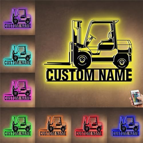Custom Forklift Driver Metal Wall Art LED Light Sign