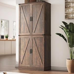 Farmhouse Kitchen Pantry Cabinet with 3 Drawers,71" Tall Rustic Wood Storage Cabinet with 6 Door Shelves,with Load-Bearing Steel Pipe,Pantry Organizers for Kitchen,Dining Room(Brown) Farmhouse Kitchen Pantry Cabinet with 3 Drawers71 Tall Rustic Wood Storage Cabinet with 6 Door Shelveswith Load Bearing Steel PipePantry Organizers for KitchenDining RoomBrown