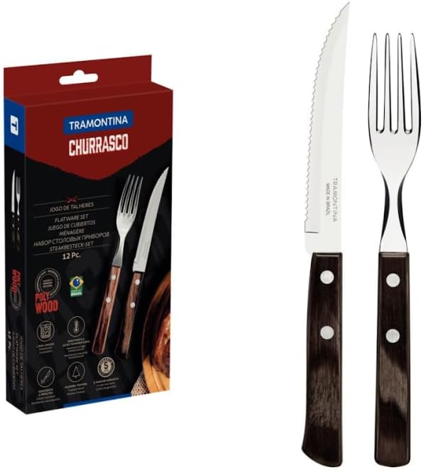 Tramontina 12-Piece Steak Knife and Fork Set with Wooden Handles
