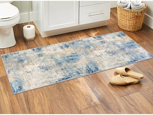 Lahome Modern Abstract Blue Bathroom Rug 2x6