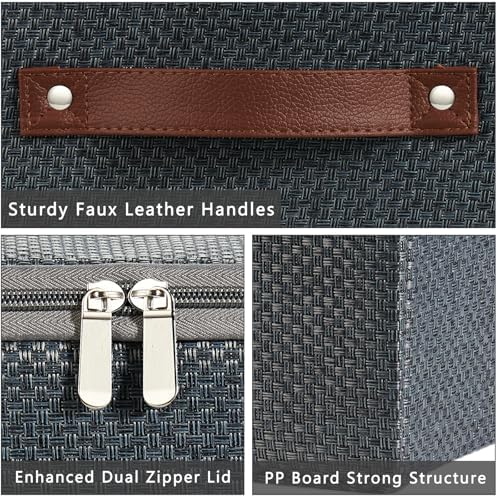 VinneGenzz Storage Bins with Zipper Lid and PU Leather Handle