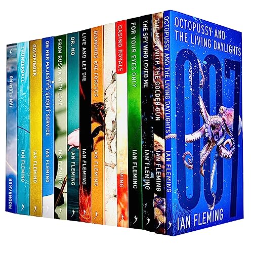 Vintage 007 James Bond Collection Ian Fleming 14 Books Set (Casino Royal, Live And Let Die, Moon Raker, Diamonds Are Forever, From Russia With Love, Dr No, Gold Finger, For Your Eyes Only, The Spy Who Loved Me, The Man With The Golden Gun