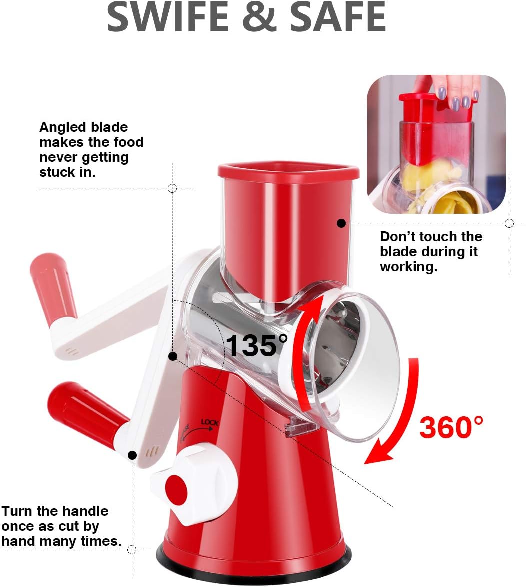 Rotary Cheese Grater with 3 Blade Set Stainless Steel Durable Effective