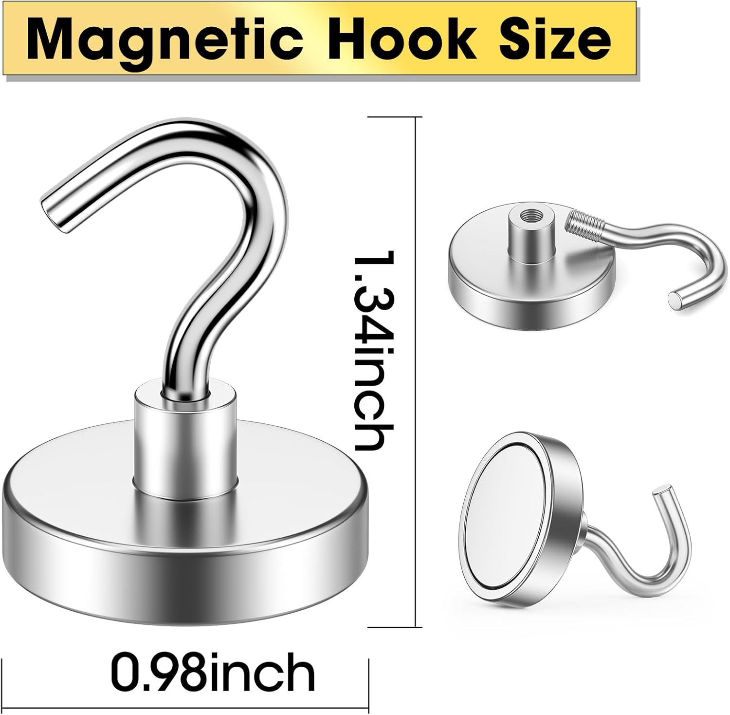 Heavy Duty Magnetic Hooks 80 Lbs Silver Pack of 10