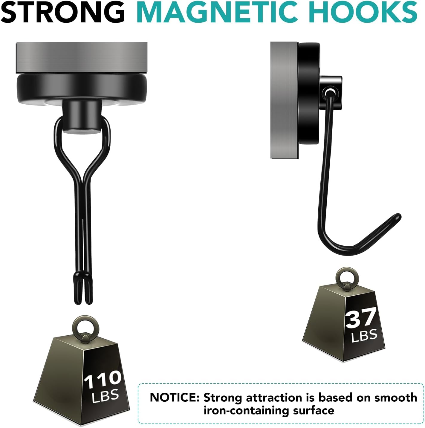 Get Everything in Place with 8 Black Magnetic Hooks Set