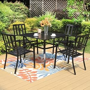   PHI-VILLA-5-Piece-Metal-Patio-Dining-Set-37-Square-Patio-Bistro-Table-and-Garden-Backyard-Chairs-Umbrella-Hole-157