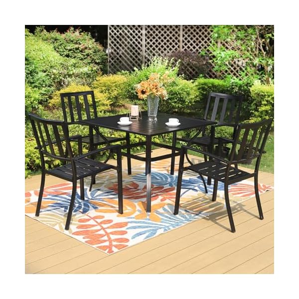   PHI-VILLA-5-Piece-Metal-Patio-Dining-Set-37-Square-Patio-Bistro-Table-and-Garden-Backyard-Chairs-Umbrella-Hole-157